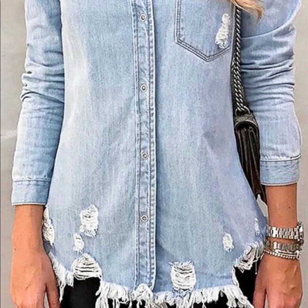 Distressed Denim Shacket - Picture 3 of 3